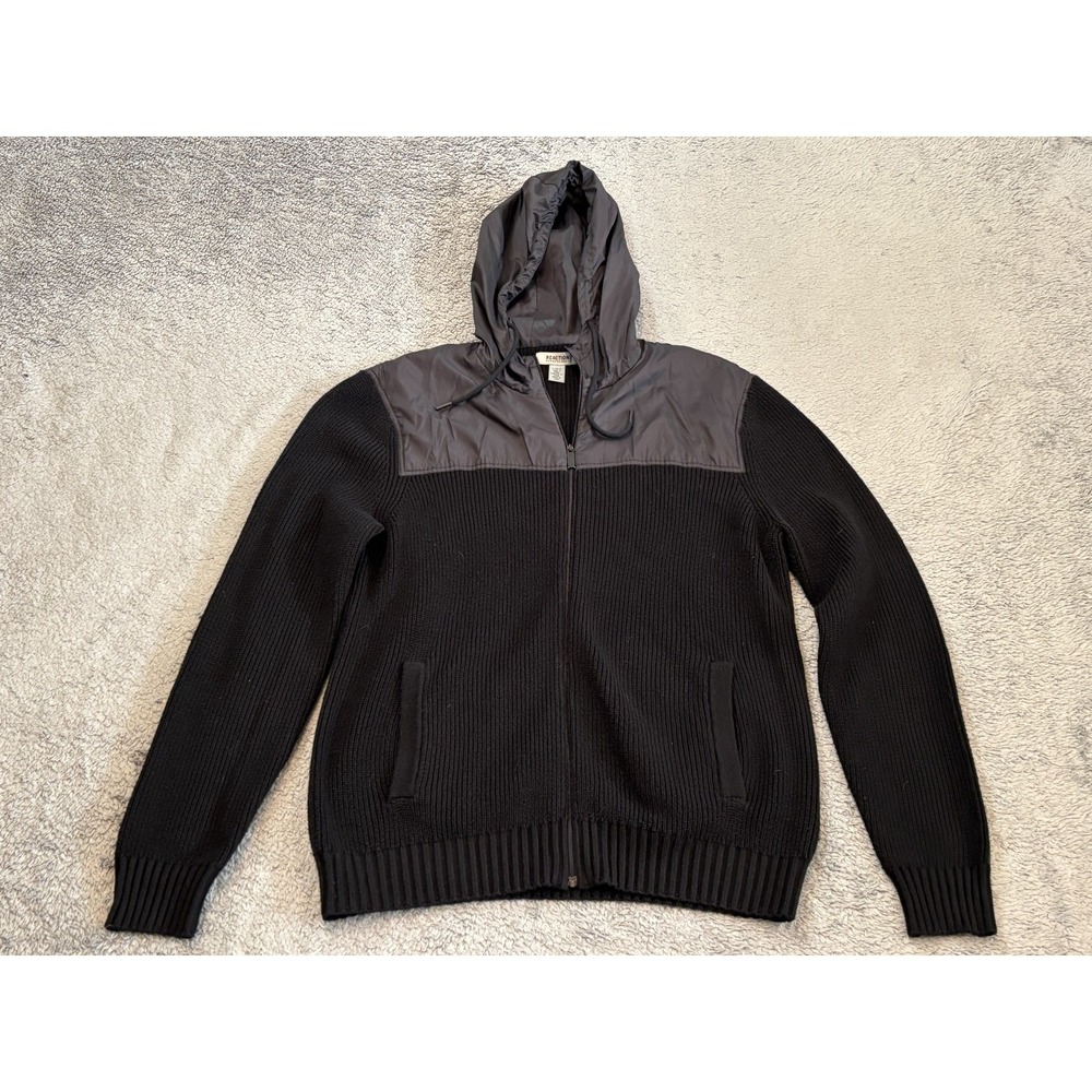 Kenneth Cole Reaction Sweater Jacket Mens Large Full Zip Hooded L/S Ribbed